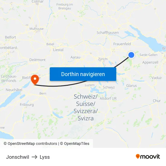 Jonschwil to Lyss map