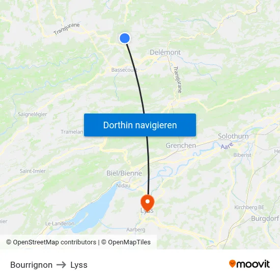 Bourrignon to Lyss map