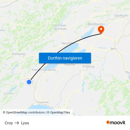 Croy to Lyss map