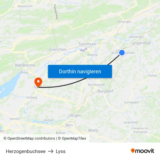 Herzogenbuchsee to Lyss map