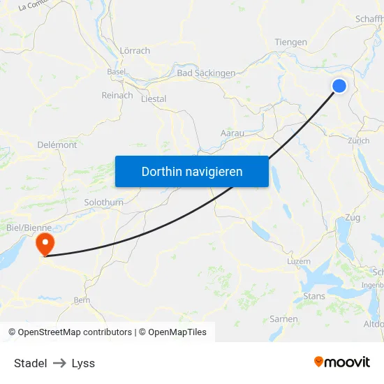 Stadel to Lyss map