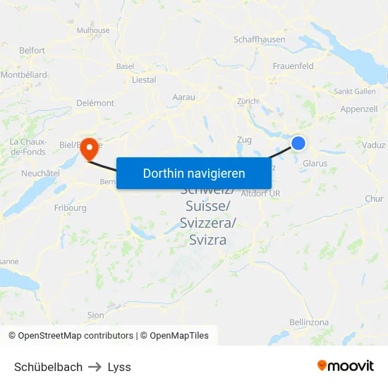 Schübelbach to Lyss map
