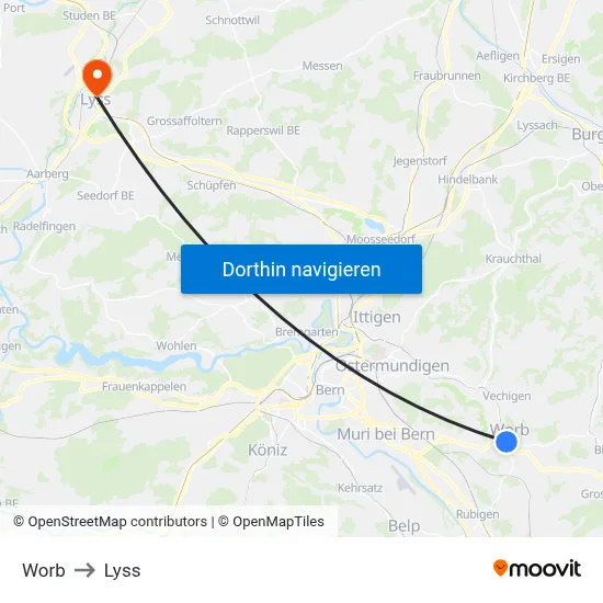 Worb to Lyss map