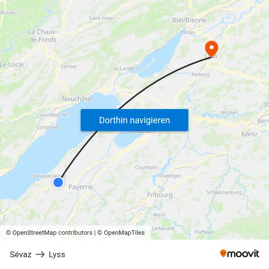 Sévaz to Lyss map
