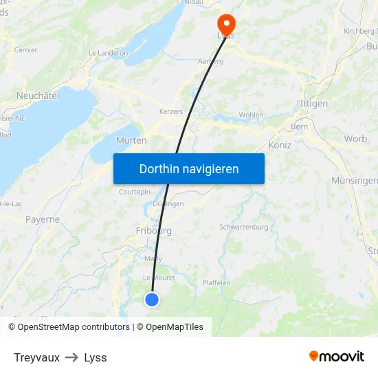 Treyvaux to Lyss map