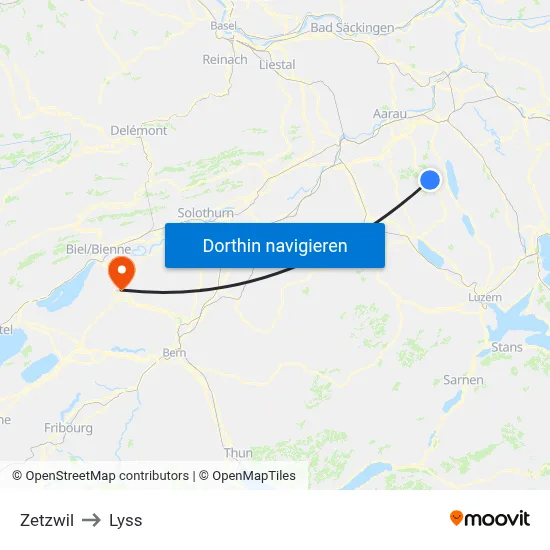 Zetzwil to Lyss map