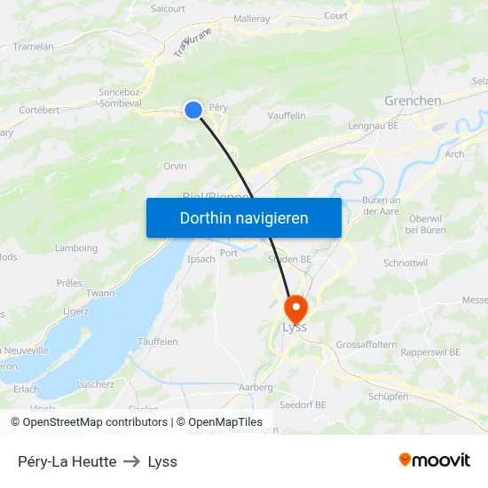 Péry-La Heutte to Lyss map