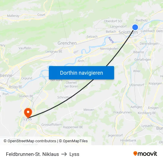 Feldbrunnen-St. Niklaus to Lyss map