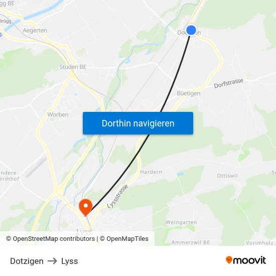 Dotzigen to Lyss map