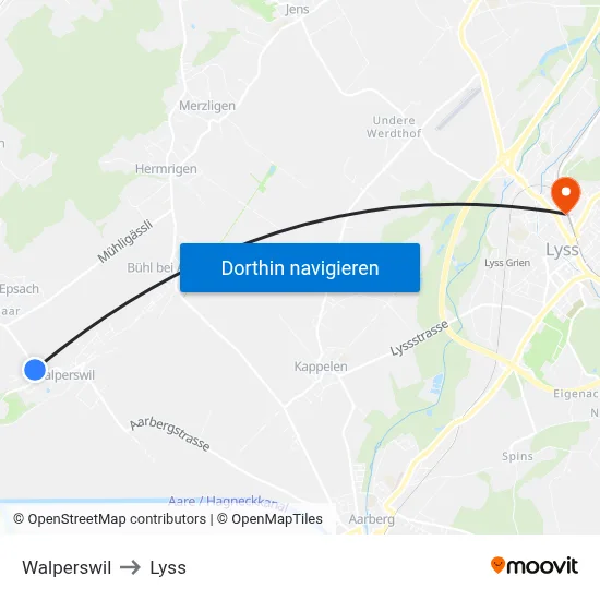 Walperswil to Lyss map