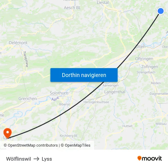 Wölflinswil to Lyss map
