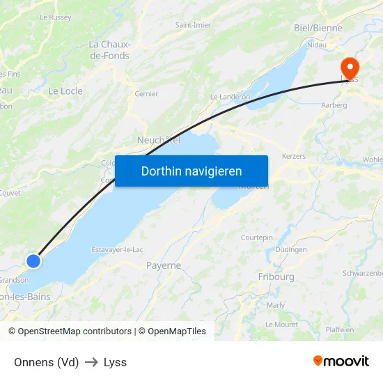 Onnens (Vd) to Lyss map