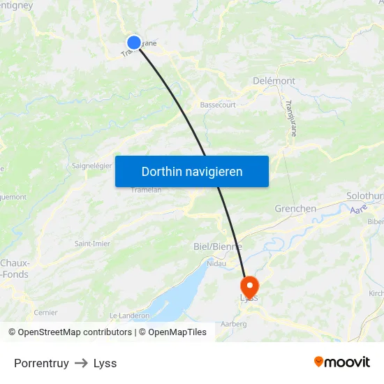 Porrentruy to Lyss map