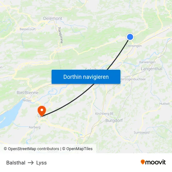 Balsthal to Lyss map
