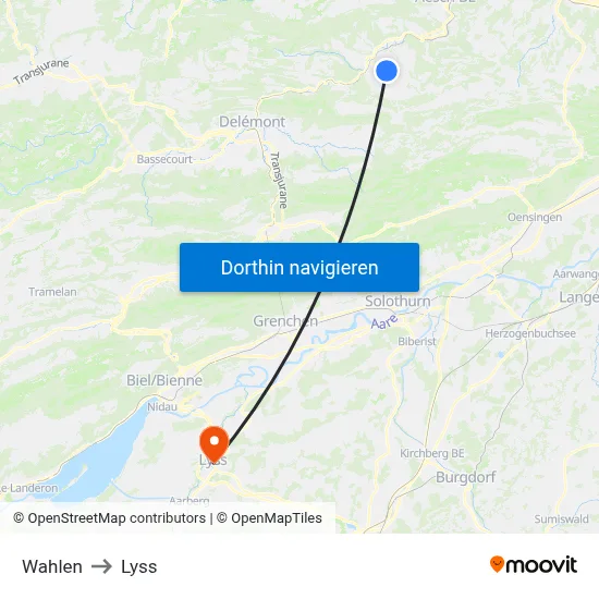 Wahlen to Lyss map