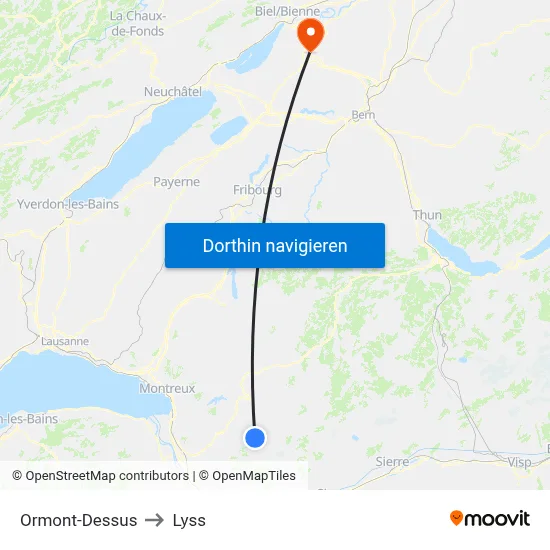 Ormont-Dessus to Lyss map