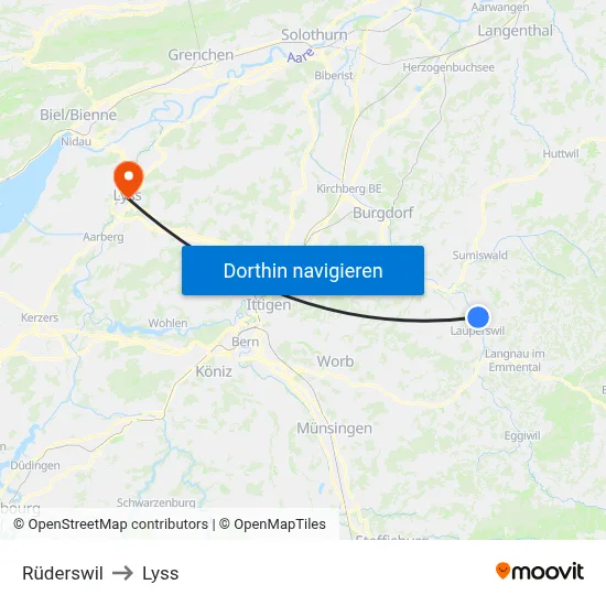 Rüderswil to Lyss map