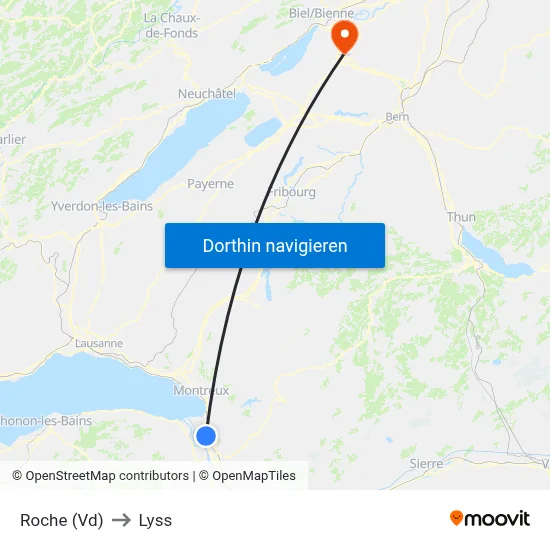 Roche (Vd) to Lyss map