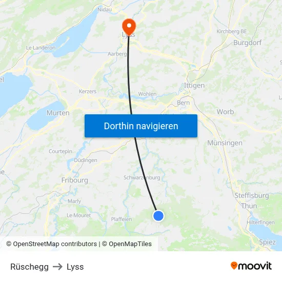 Rüschegg to Lyss map