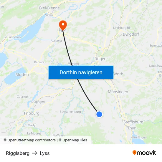Riggisberg to Lyss map