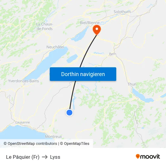 Le Pâquier (Fr) to Lyss map