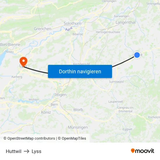 Huttwil to Lyss map