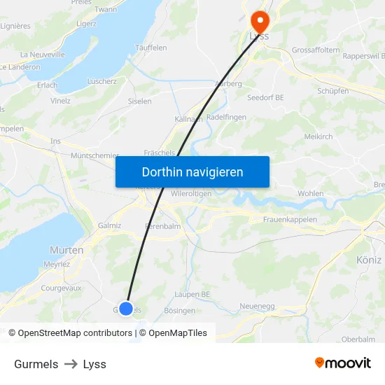 Gurmels to Lyss map