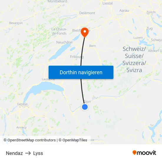 Nendaz to Lyss map