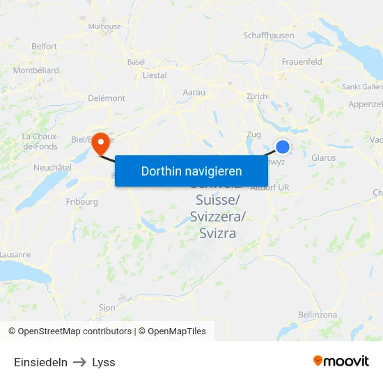 Einsiedeln to Lyss map