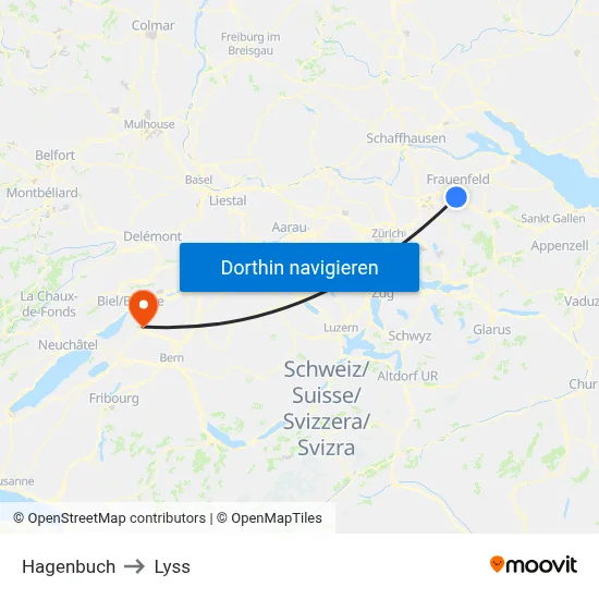 Hagenbuch to Lyss map
