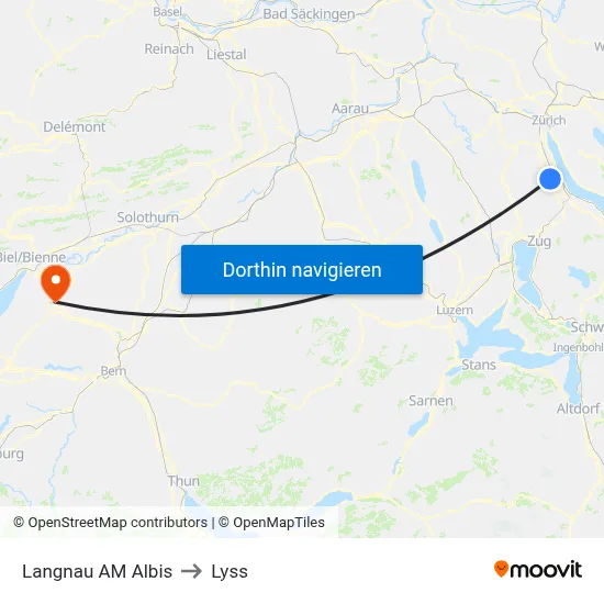 Langnau AM Albis to Lyss map