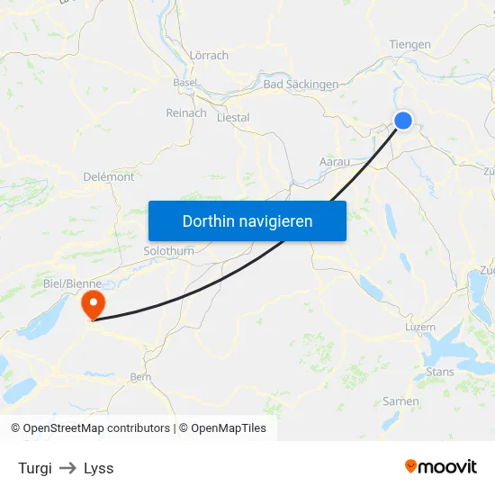 Turgi to Lyss map