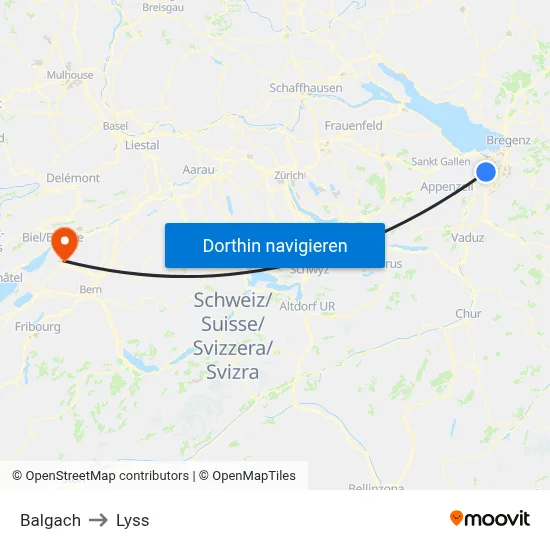 Balgach to Lyss map