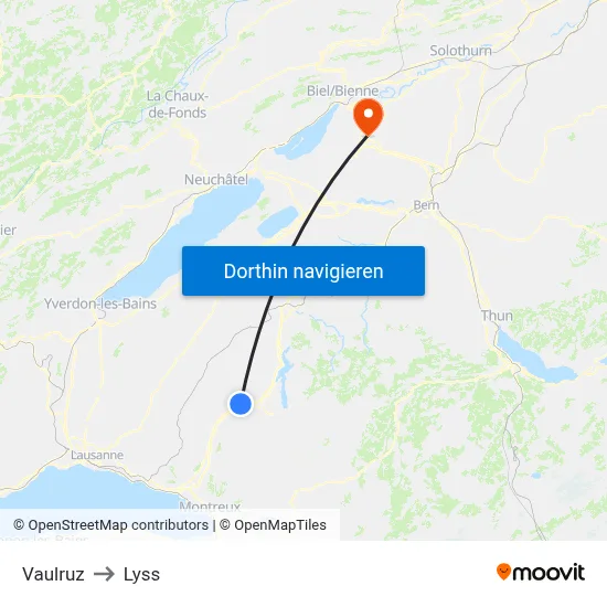 Vaulruz to Lyss map