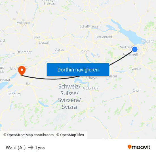 Wald (Ar) to Lyss map