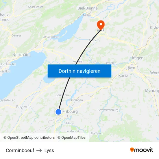 Corminboeuf to Lyss map