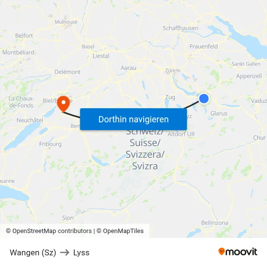 Wangen (Sz) to Lyss map