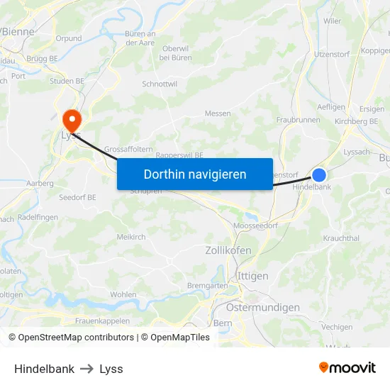 Hindelbank to Lyss map