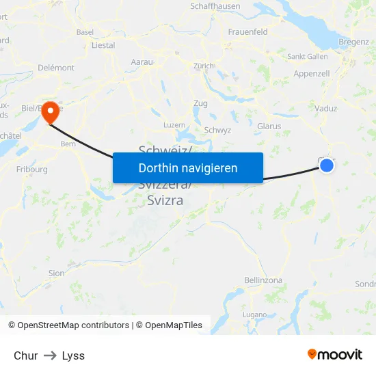 Chur to Lyss map