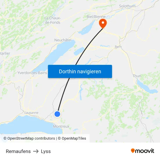 Remaufens to Lyss map