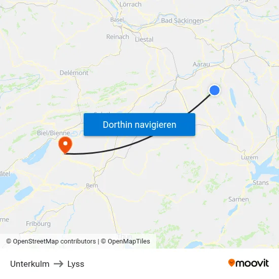 Unterkulm to Lyss map