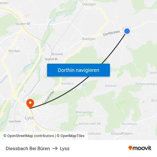 Diessbach Bei Büren to Lyss map