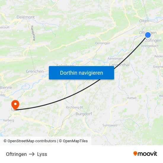 Oftringen to Lyss map