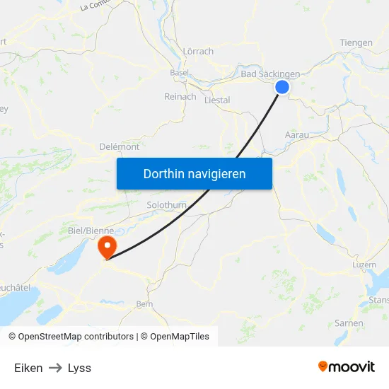 Eiken to Lyss map