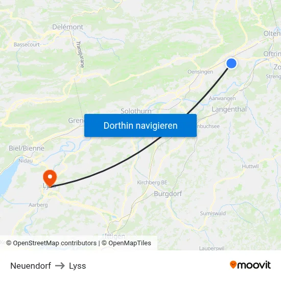 Neuendorf to Lyss map
