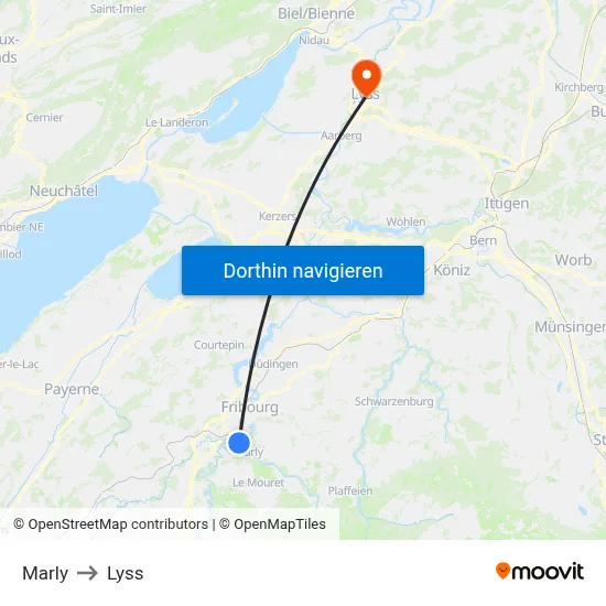 Marly to Lyss map
