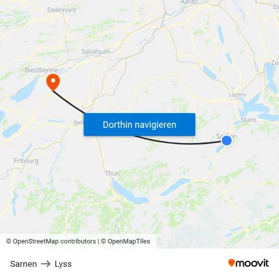 Sarnen to Lyss map