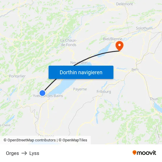 Orges to Lyss map