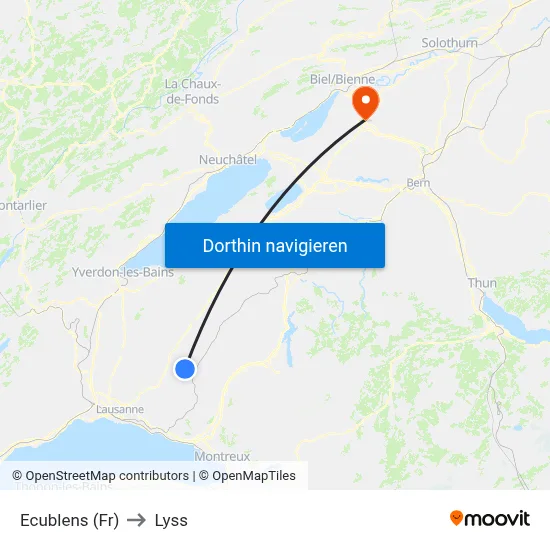 Ecublens (Fr) to Lyss map