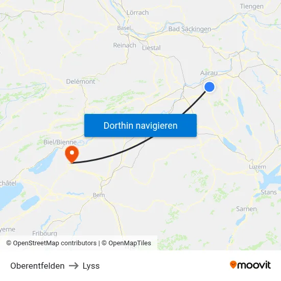 Oberentfelden to Lyss map